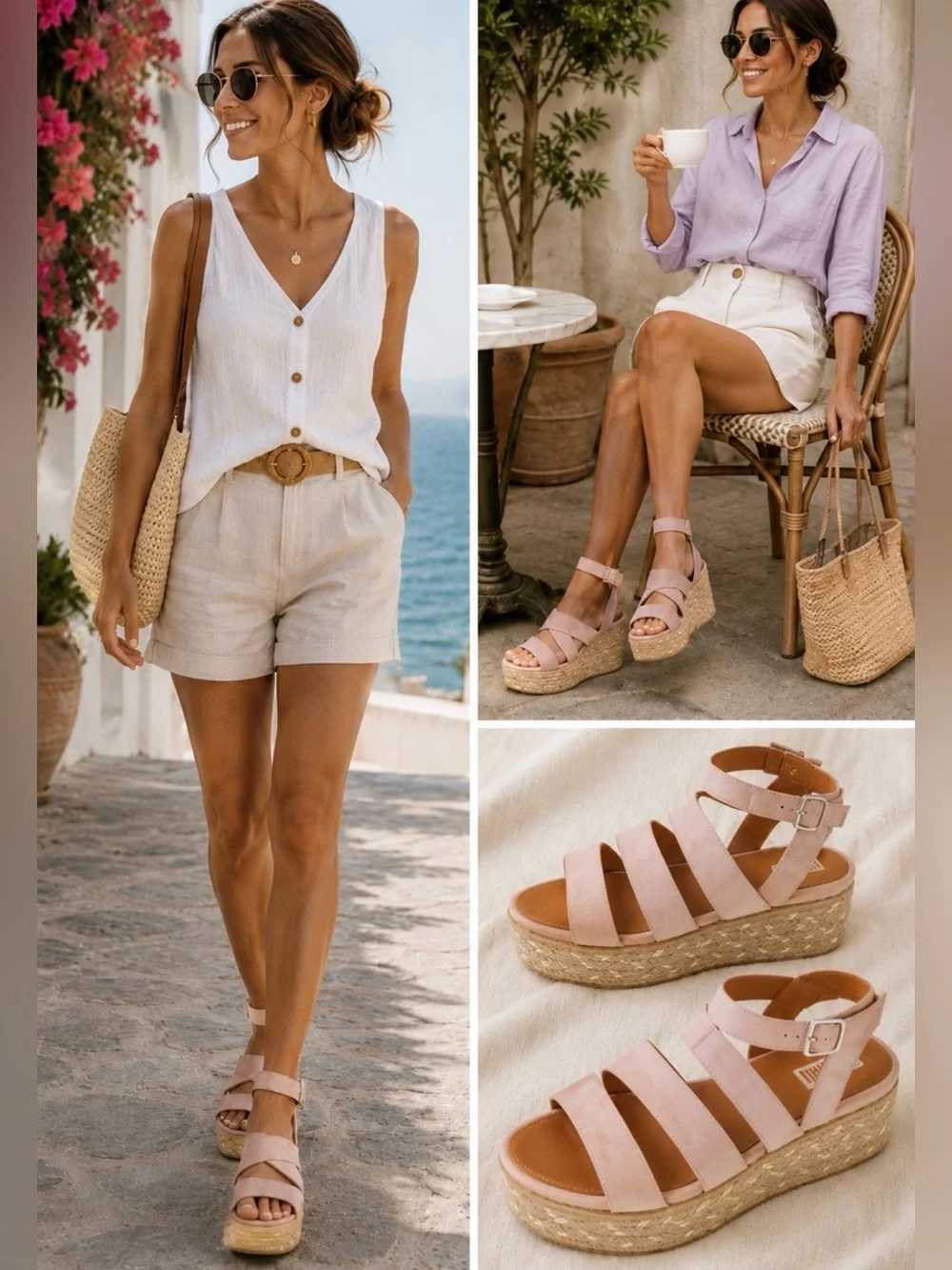 FitFlop Eloise  Blush Pink Suede Strappy Espadrille Platform Wedge Sandals~9❤️